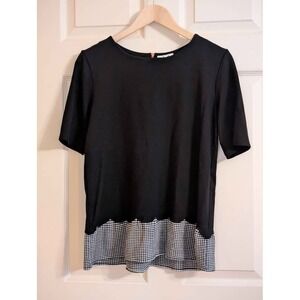 Who Wear What When Where Black Scalloped Hem Gingham Blouse Size S Made USA